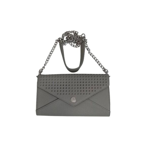 Rebecca Minkoff Genuine Leather Gray Cutout Envelope Flap Crossbody Clutch Bag - Picture 1 of 12